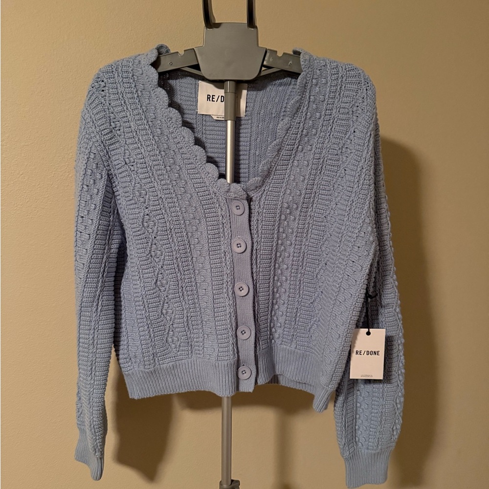 NWT Re/Done 50s vneck Cardigan powder blue Size S